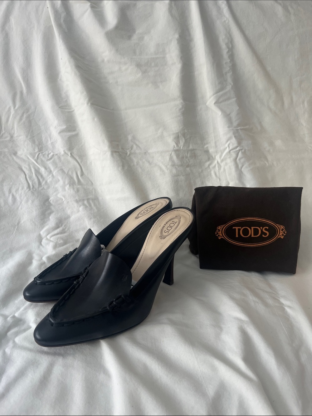 Tod's Black Leather Pointed-Toe Mule Heels